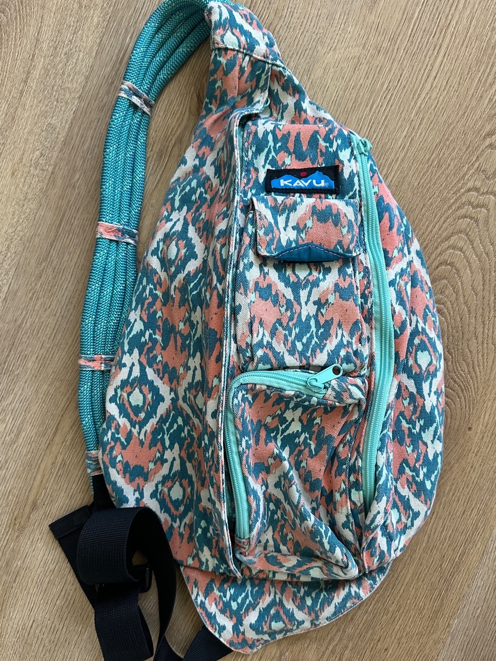 Kavu Teal & Coral Patterned Sling Pack